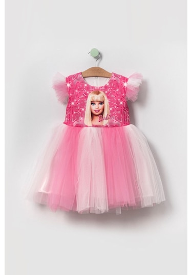 Miniğimin Cicileri Barbie Tül Kız Çocuk Elbise - Pembe