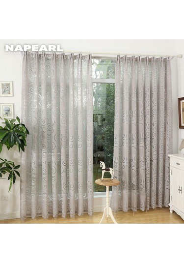 1 Adet Napearl Çiçek Klasik Jakarlı Kanca Tipi Pencere Perdesi W100cm X L130cm Beyaz