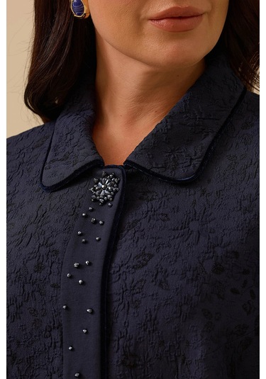 Galaxi Kadın Büyük Beden Desenli Jakar Kap 4003 Lacivert Lacivert