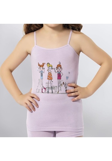 Kota 3408 Kız Çocuk Renkli Baskılı İp Askılı Atlet 12 Adet 001