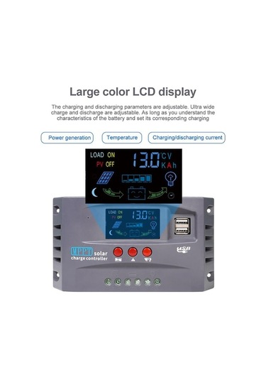 Pazly 12v/24v Solar Şarj Regülatörü, Otomatik Tanımlı Lcd, 2x Usb, 30-100a