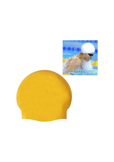 Parlak Dikişsiz Saf Silikon Yüksek Esneklik Profesyonel Yüzme Bonesi Sarı