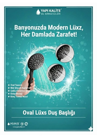Elit Siyah Banyo Duş Başlığı El Duşu 3 Fonksiyonlu Siyah