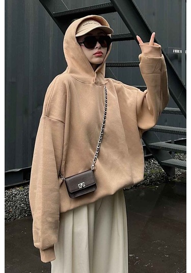 Be Happy Baskılı Kapüşönlü Sweatshirt Gri