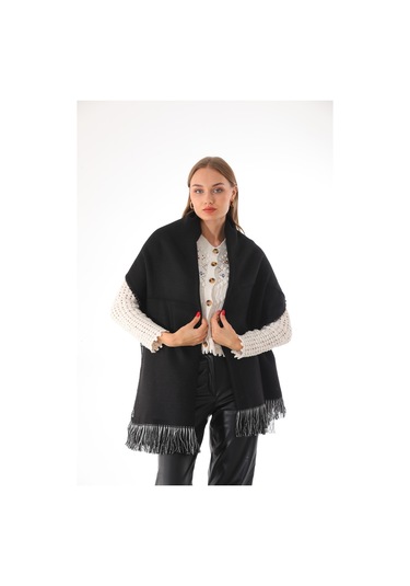 Çift Taraflı Yumuşak Dokulu Siyah Şal Atkı Siyah