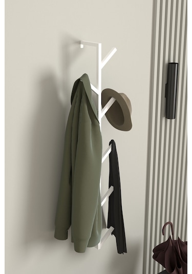 Aju 9 Kollu Antre Hol Metal Askılık - Çanta Şal Mont Havlu Bornoz Çok Amaçlı Fidan Askılığı - Beyaz Beyaz