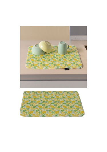 Bulaşık Kurutma Örtüsü, Bulaşıklık, Tezgah Üstü Bulaşık Matı, Süper Emici Mutfak Matı, Limon Desenli Çok Renkli