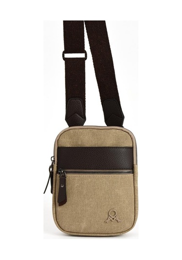 Kanvas Kumaş Telefon Çantası Erkek Postacı Çanta 20 12 Cm Çapraz Askılı Omuz Çantası Mega Çanta Krem