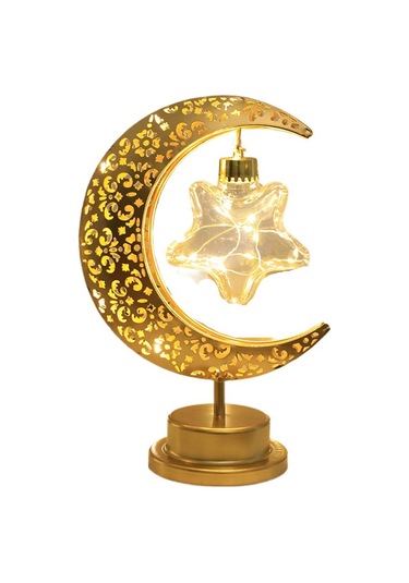 Soulader Işıklı Masa Dekorasyonu Yıldız Ve Ay Şekilli Metal Askılı Led Lamba Gece Işığı Gün Işığı