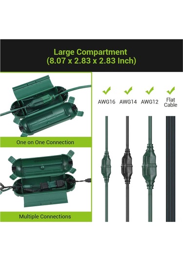 Kosona Su Geçirmez Elektrik Kablosu Koruma Kutusu - 2 Adet Yeşil, Ip44 Dayanıklı Pp Malzeme