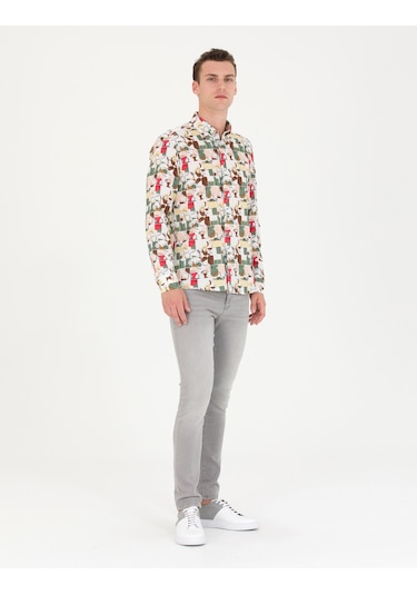 Pierre Cardin Erkek Haki Desenli Gömlek 50265034-vr027 Haki