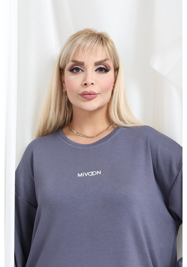 Kadın Büyük Beden Uzun Kollu Şerit Detaylı Oysho Tarzı Modal Kumaş Takım Gri