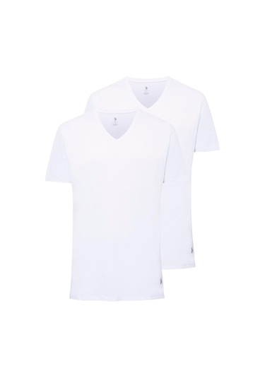 U.s Polo Assn. 90001 Erkek Battal 2'li V Yaka T-shirt-beyaz Beyaz