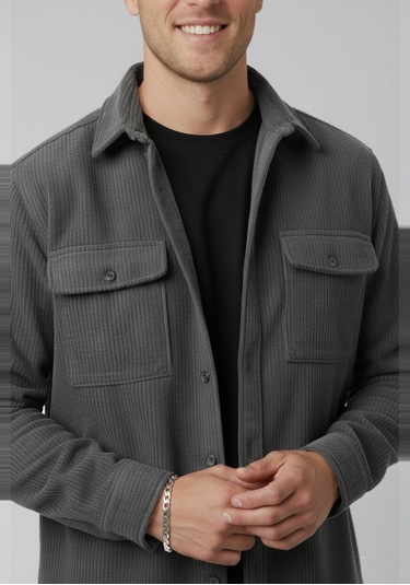 Deepsea Füme Cepli Likralı Kadife Kumaş Rahat Kesim Erkek Gömlek Yumuşak Dokulu, Şık Tasarım Gömlek 2600759 Füme