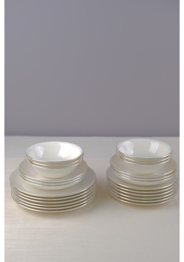 Tabak Evi Chic Platin Porselen Yemek Takımı 24 Parça 6 Kişilik Beyaz - Gümüş