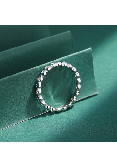 Altın Yaratıcı Safir Göz Yuvarlak Tam Elmas Kristal Çift Yüzük Kadınlar Için Emaye Mavi Gümüş Düğün Hediyesi Takı