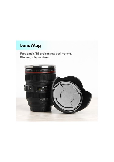 Honmex Kamera Lens Tasarım 400ml Paslanmaz Çelik Termos Bardak, Düşük Sızıntı, Kahve/çay İçin, Siyah Siyah