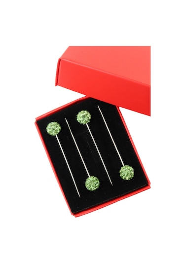 Numetal 4 Lü Yeşil Taşlı Eşarp İğnesi. Şal İğnesi. Türban İğnesi. Başörtü İğnesi. Eşarp Ve Şal İğnesi. Gümüş