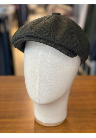 Hamze Peaky Blinders Tarz İngiliz Model Balıksırtı Desen Kaşe Kumaş Kasket Şapka Haki
