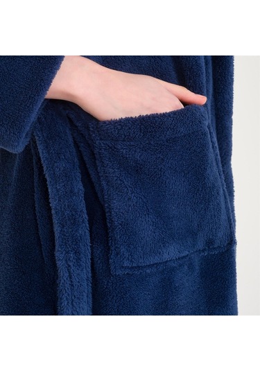 Kadın Welsoft Şal Yaka Polar Sabahlık Lacivert