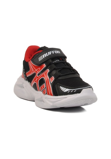 Siyah Kırmızı Cırtlı Fileli Hafif Unisex Çocuk Spor Ayakkabı 2351 P Siyah-kırmızı Siyah - Kırmızı