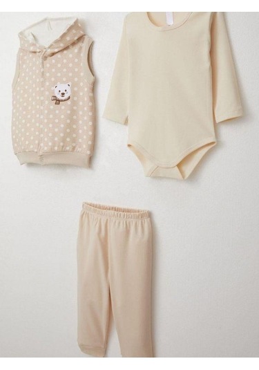 Erkek Bebek Bodyli 3 Lü Takım-15308 Bej