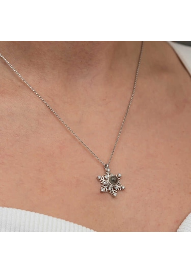 Gümüş 100 Dilde Seni Seviyorum Kar Tanesi Kadın Kolye Sl9097 Gümüş