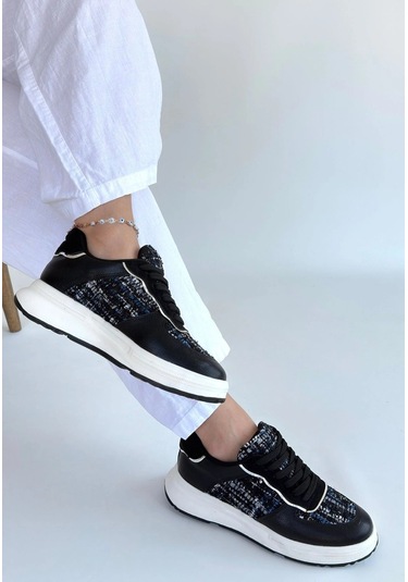 Hawer Siyah Cilt Bağcıklı Spor Ayakkabı Siyah