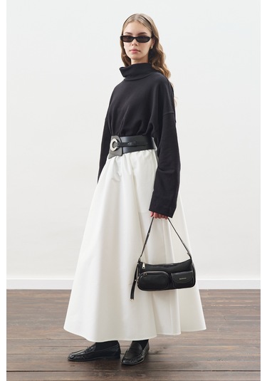 Yüksek Yakalı Oversıze Sweatshırt Siyah Siyah