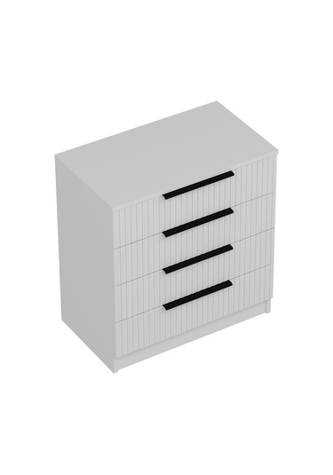 Kale Şifonyer 4 Çekmeceli Çizgili Mebran Beyaz