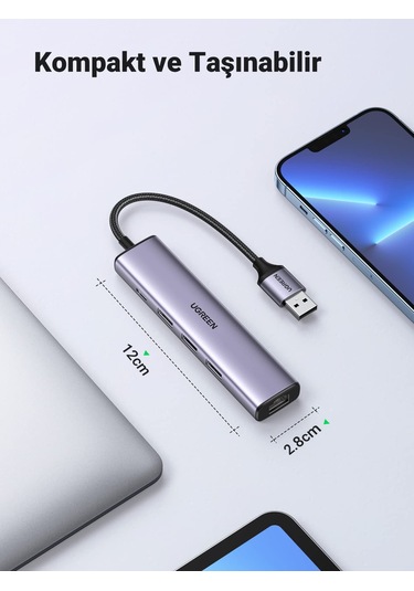 Ugreen 3 Usb 3.0 Bağlantı Noktası Ethernet Adaptörü 1000mbps Ile