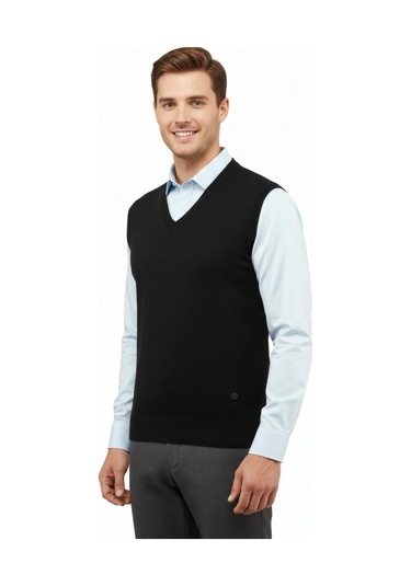 Çizgi Triko Erkek V Yaka Süveter Çelik Örgü Regular Kalıp 5200h Bgl-st04962 Siyah