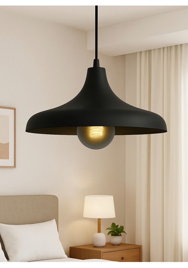 Modern Tasarım Tesla Tekli Metal Sarkıt Avize Mat Siyah