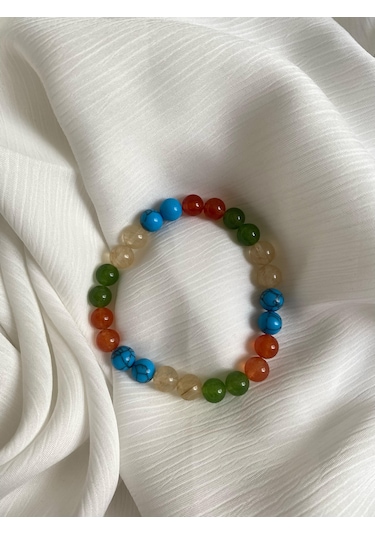 8mm İkizler Burcu Doğal Taş Bileklik Çok Renkli