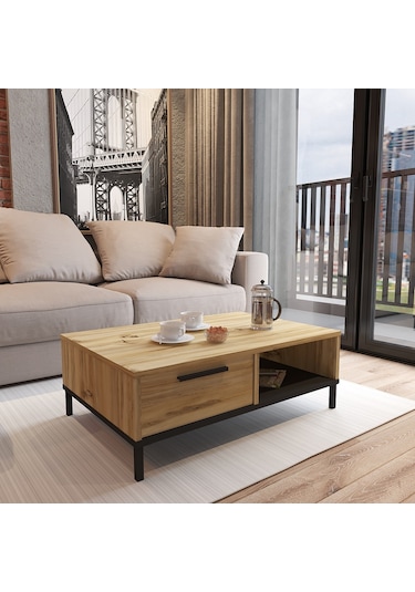 Robin Home Orta Sehpa Metal Ayaklı Çekmeceli Keçe-Siyah Dg18