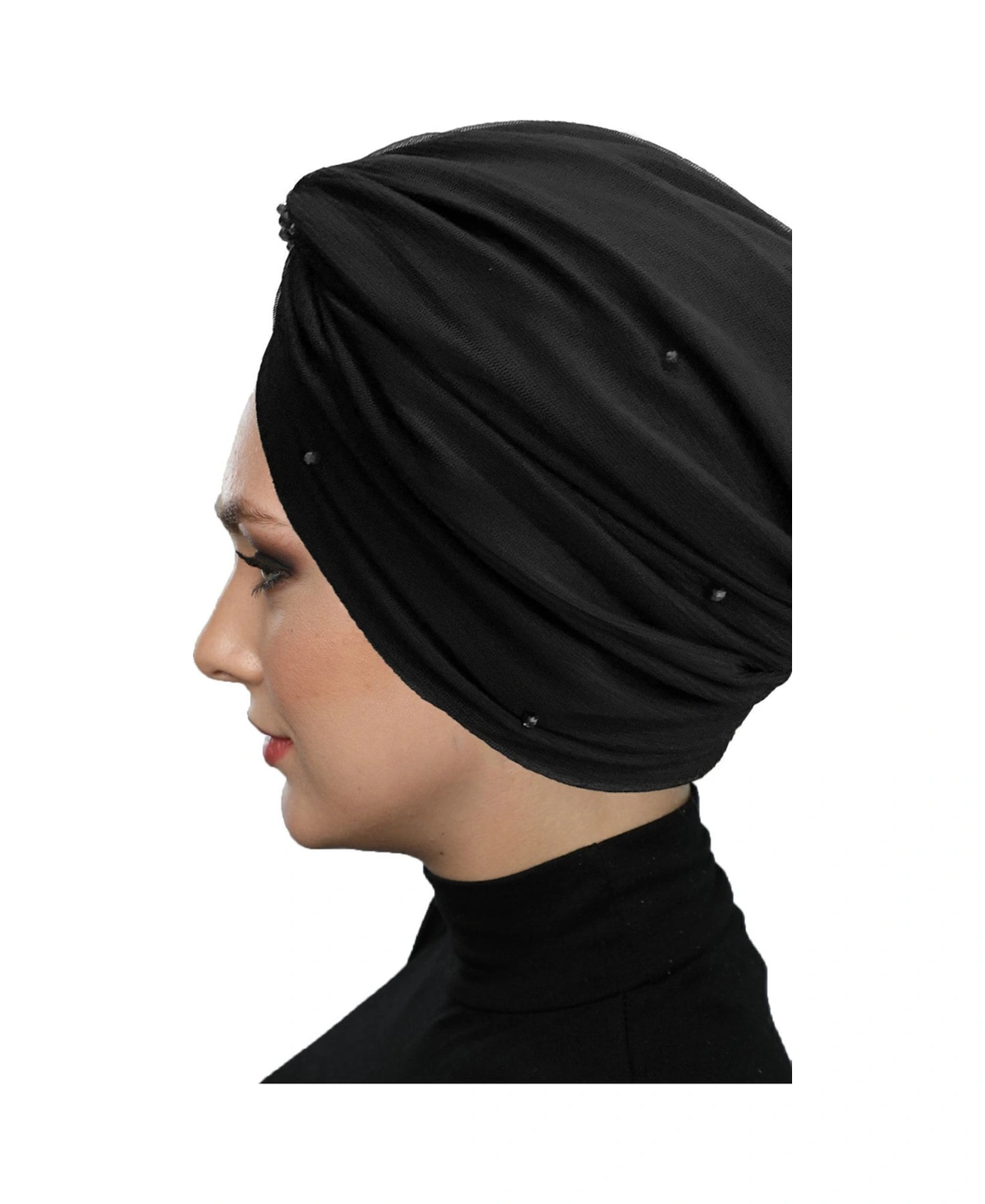 Kristal Tüllü Astarlı Siyah Hazır Türban Tesettür Abiye Bone Siyah