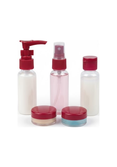 5 Li Seyahat Boy Kozmetik Şişe Seti 30 Ml Çantalı Organizer Şeffaf