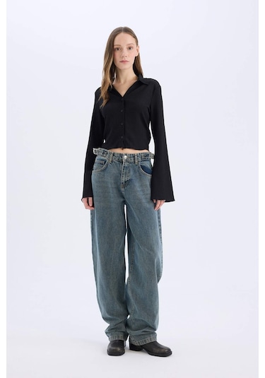 DeFacto Coool Fitted Basic Düz Bürümcük Uzun Kollu Gömlek A0012AX25SPBK81