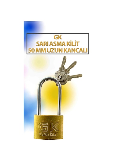 Uzun Tip Sarı Kancalı Asma Kilit 50 Mm 3 Anahtarlı