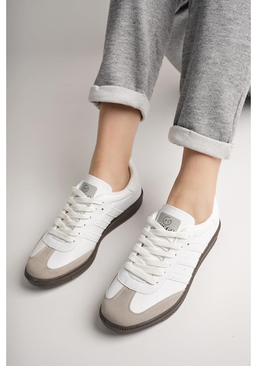 Muggo Jabbar Unisex Ortopedik Günlük Garantili Bağcıklı Yürüyüş Koşu Sneaker Spor Ayakkabı Beyaz