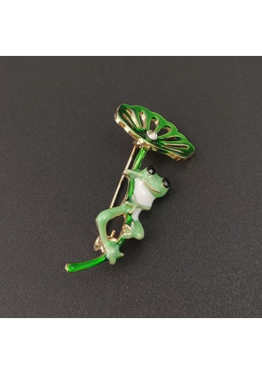 Villovatik Çatırtı Broşu Şemsiyeli Kurbağa 177097305 Altın Rengi