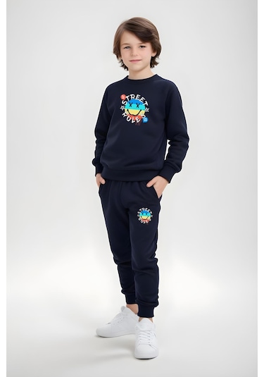 3'lü Erkek Çocuk Baskı Detaylı Yuvarlak Yaka Eşofman Takımı Çok Renkli