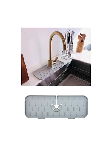 Zmc Bilişim Lavabo İçin Silikon Esnek Mat Musluk Sapı Damlama Tutucu Raf Mutfak Tezgahı Sıçrama Koruma