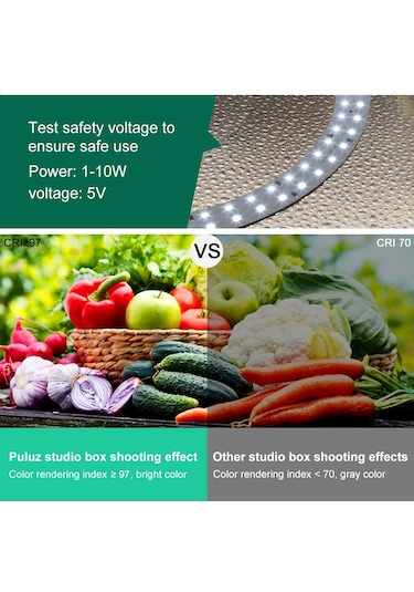 Puluz 30 CM Katlanır Yüksek 97 CRI Halka Işık Fotoğraf Aydınlatma Stüdyosu Çekim Çadır Kutusu Kiti Siyah