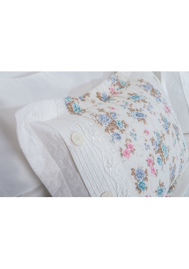 Finezza Gülfem Çiçek Baskılı Turkuaz Çift Kişilik Yatak Örtüsü 6 Parça-1462 Turkuaz