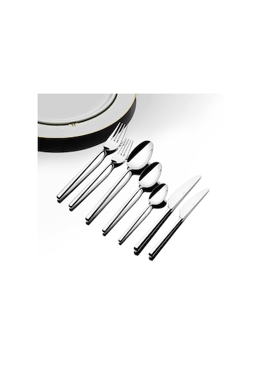 Nehir Gloria Sade 12 Kişilik 84 Parça Kutulu Çatal Kaşık Bıçak Takımı Gri