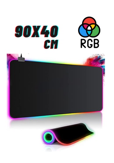 Rgb 90x40 Cm Düz Siyah Su Geçirmez Gaming Işıklı Oyuncu Mousepad