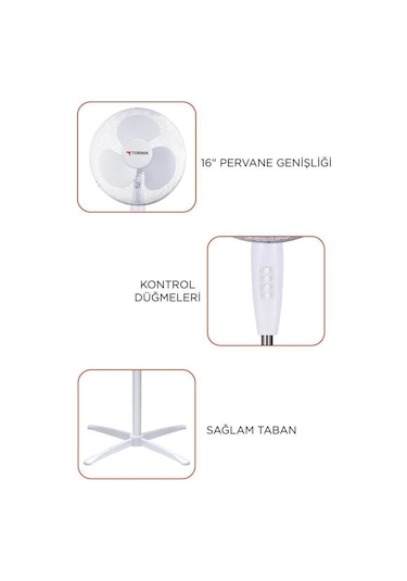 Torima SF-04 16'' Ayaklı Portatif 55 W 3 Kademe 3 Pervaneli Vantilatör