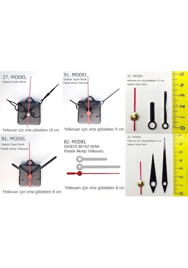 Duvar Saati Mekanizması Güçlü Sessiz Motor Akrep Yelkovan Saniye Siyah