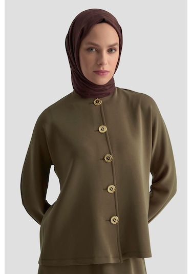 Armine Düğme Detaylı Örme Takım 25kd1805 Haki Haki